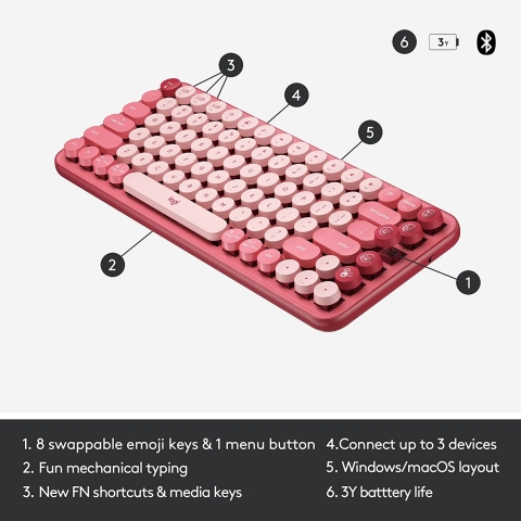 Logitech POP Keys Wireless Mekanik Klavye (Heartbreaker Rose)