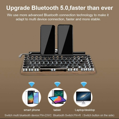 7KEYS Bluetooth 5.0 Retro Daktilo Klavye
