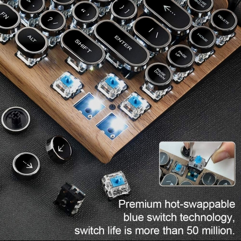 7KEYS Bluetooth 5.0 Retro Daktilo Klavye