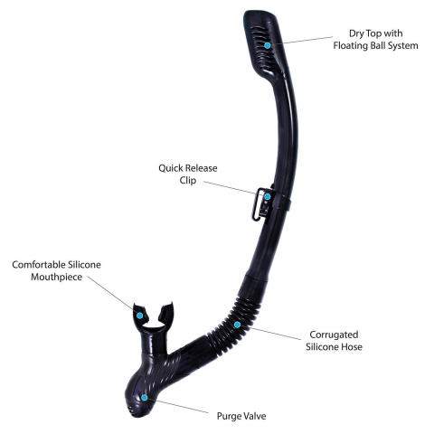 Kraken Aquatics Dry Snorkel with Comfortable Silicone Mouthpiece