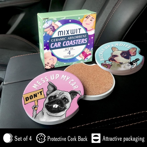 MIXWIT Seramik Bardak Altl(Pembe/Mavi, 4 Adet)