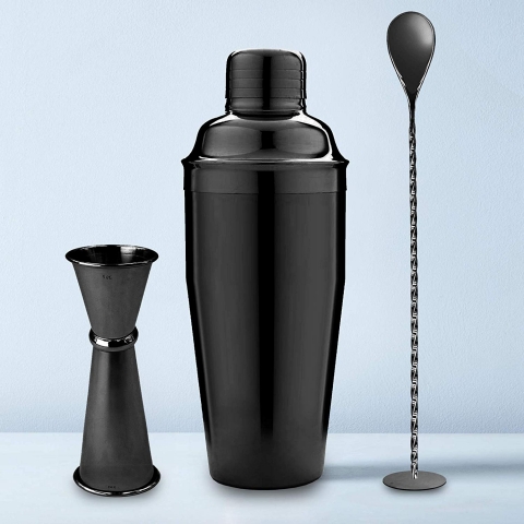 Homestia Paslanmaz elik Kokteyl Shaker Set (Siyah)