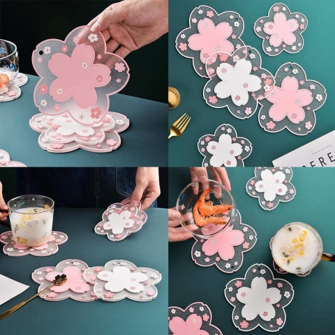 WOWU Silikon Bardak Altl(Pembe/Beyaz, 8 Adet)