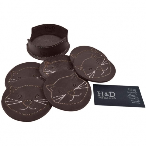 Hide & Drink Deri Bardak Altl(Kedi Figrl, 6 Adet)