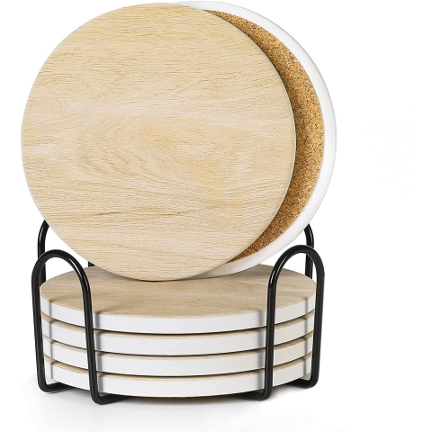 Qeedy Seramik Bardak Altl (Wooden, 6 Adet)