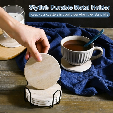 Qeedy Seramik Bardak Altl (Wooden, 6 Adet)