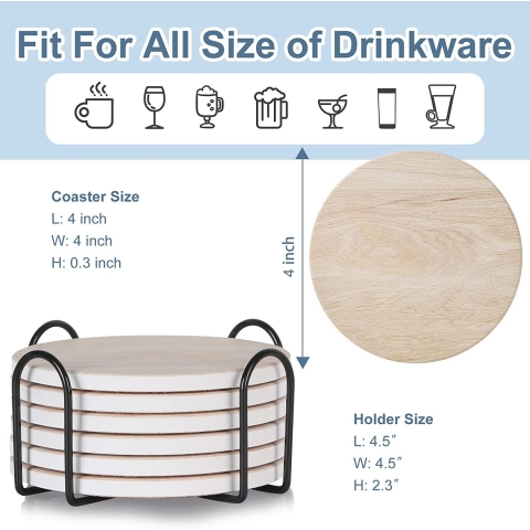 Qeedy Seramik Bardak Altl (Wooden, 6 Adet)