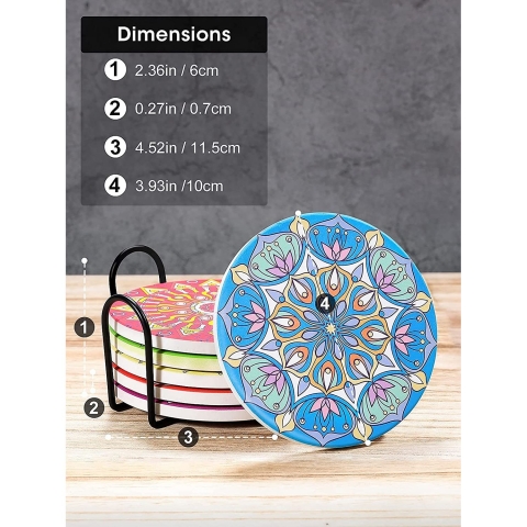 SUEH DESIGN Dekoratif Bardak Altl (Renkli, 6 Adet)