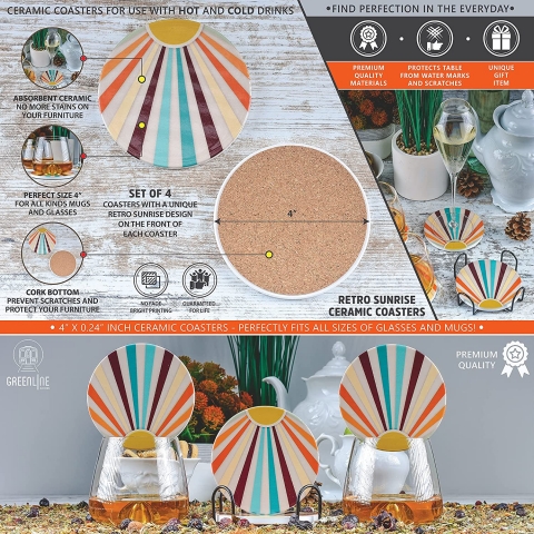 Greenline Goods Seramik Bardak Altl��� (G�ne�, 4 Adet)