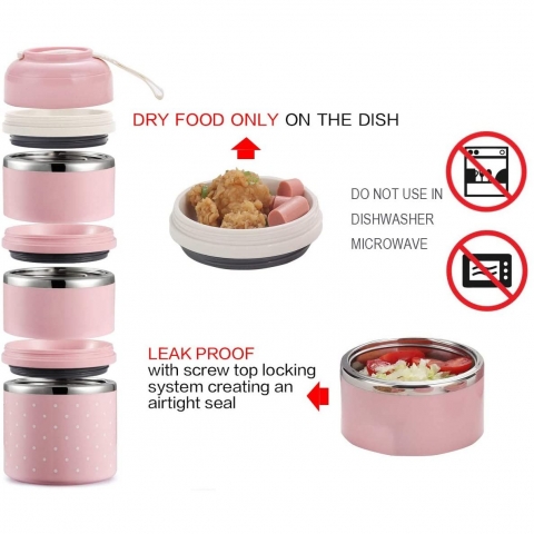 WORTHBUY Paslanmaz elik Yemek Termosu(Pembe)