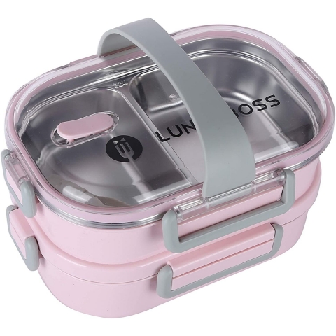 LunchBoss STEEBO Paslanmaz elik Blmeli Beslenme Kutusu (Pembe)