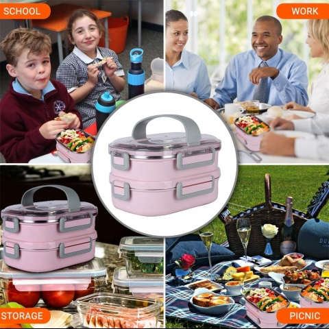 LunchBoss STEEBO Paslanmaz elik Blmeli Beslenme Kutusu (Pembe)