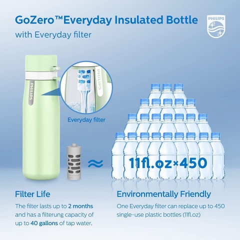 Philips Water GoZero Paslanmaz elik Matara (Yeil, 550ml)