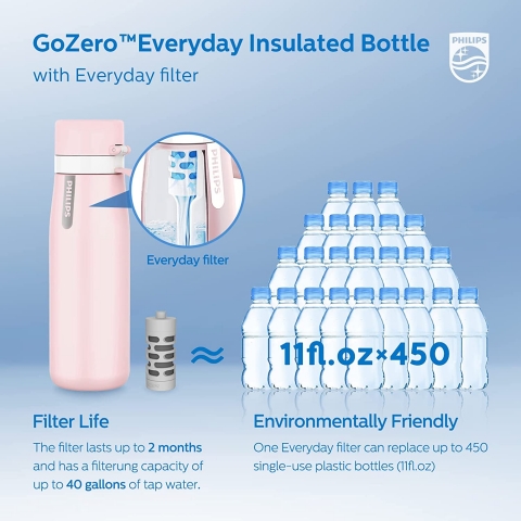 Philips Water GoZero Paslanmaz elik Matara (Pembe, 550ml)