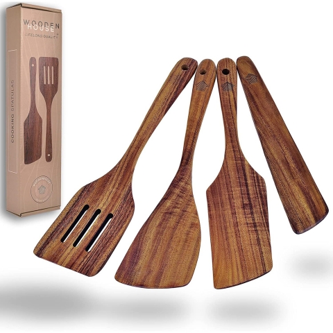 WOODENHOUSE Tahta Mutfak Gere�leri Seti(A��k Kahve, 4 Par�a)