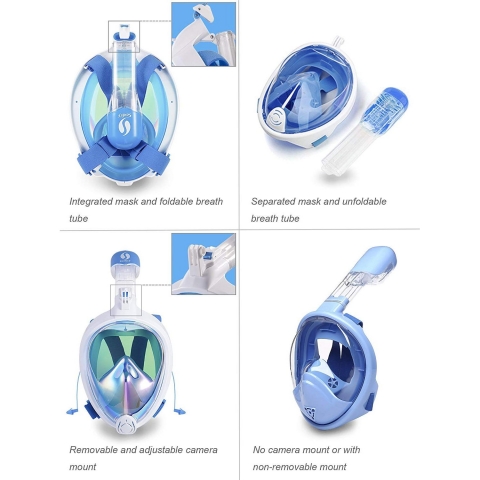 Snorkel Mask Full Face 2019 Newest UV Protection Foldable Easy