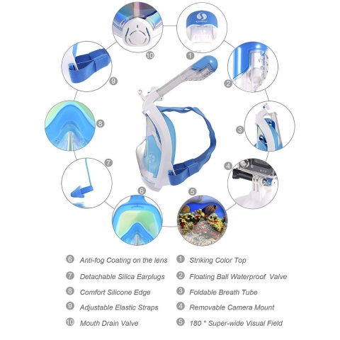 Snorkel Mask Full Face 2019 Newest UV Protection Foldable Easy
