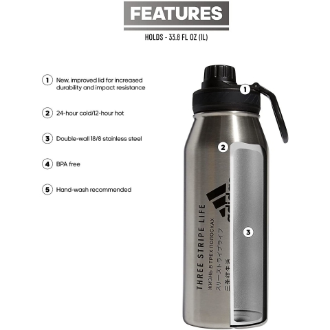 adidas Paslanmaz �elik Su �i�esi (1L, G�m��)