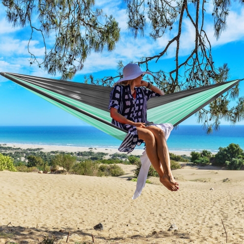 WoneNice ift Kiilik Nylon Hamak(Gri/Yeil)