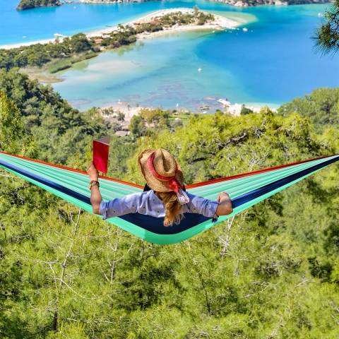 WoneNice ift Kiilik Nylon Hamak(Gri/Yeil)