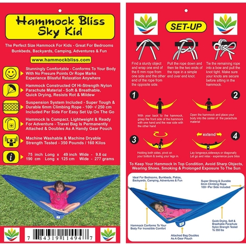 Hammock Bliss Tek Kiilik Pamuklu Hamak (Mavi)