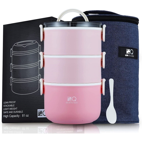 ZZQ Bento Box Yaltml Beslenme Kutusu (Pembe)