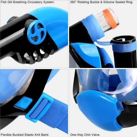 OUSPT T�m Y�z Maske �norkel Set (S, Mavi/Siyah)