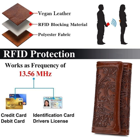 MEITRUE RFID Kadn Deri Czdan (Kahverengi)