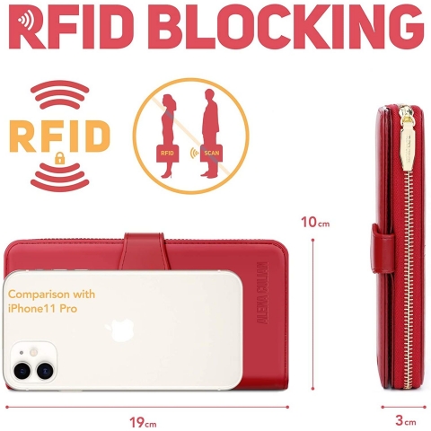 Alena Culian RFID Kadn Deri Czdan (Krmz)