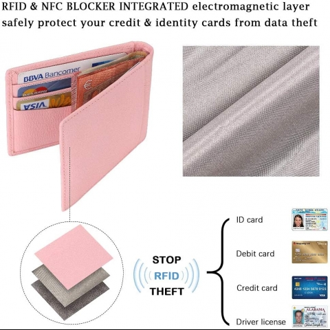 Aucuu RFID Unsex Deri Kartlk (Pembe)