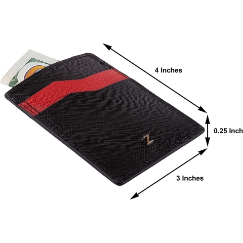 Zinda Genuine Leathers RFID Unisex Deri Czdan (Siyah/Krmz)