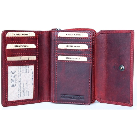 Bull Burry RFID Kad�n Deri C�zdan(Koyu K�rm�z�)