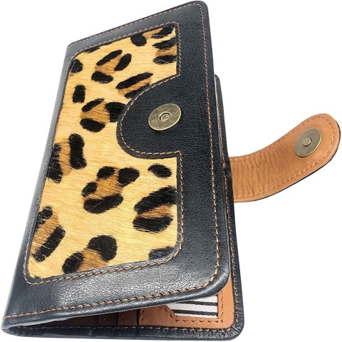 Leather Book LW-1803 Kadn Deri Czdan(Leopar Desenli)