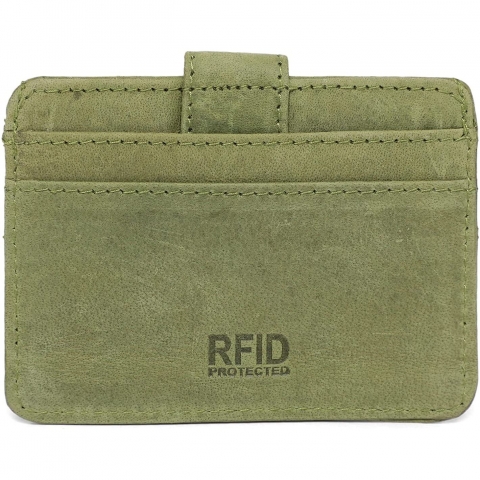 Elegante RFID Erkek Deri Kartlk (Yeil)