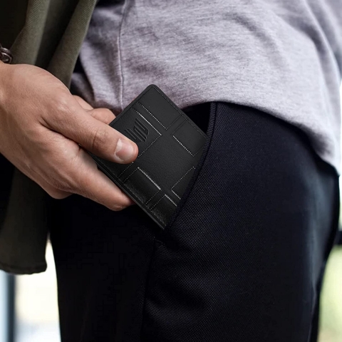 Elegante RFID Erkek Deri Kartlk (Siyah)