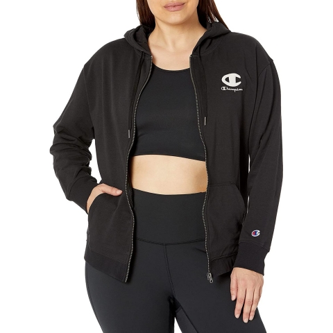 Champion Kadn Kaponlu Fermuarl Sweatshirt (Siyah)