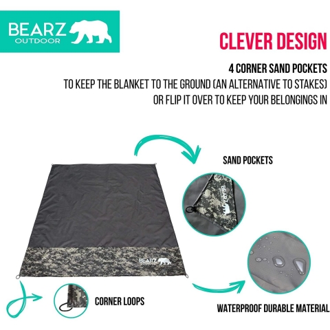 BEARZ Outdoor Suya Dayankl Plaj/Piknik rts (Gri)