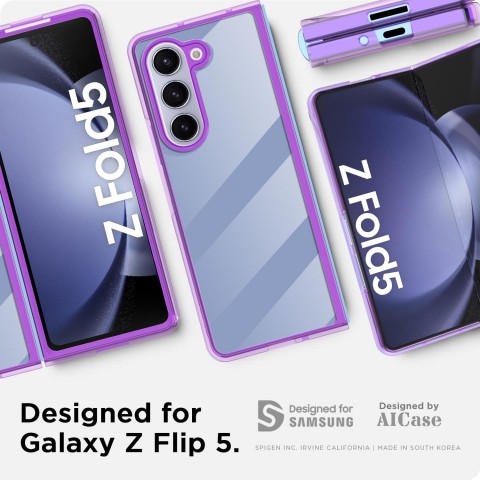 AlCase Darbeye Dayankl Galaxy Z Fold 5 Klf -Purple Clear