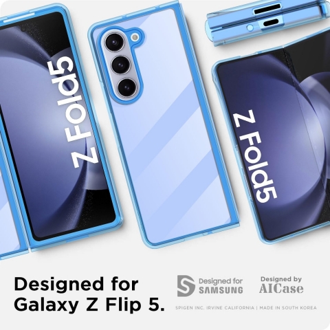 AlCase Darbeye Dayankl Galaxy Z Fold 5 Klf -Blue Clear