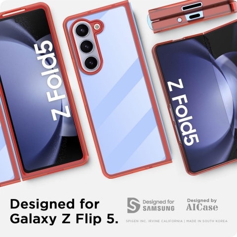 AlCase Darbeye Dayankl Galaxy Z Fold 5 Klf -Red Clear