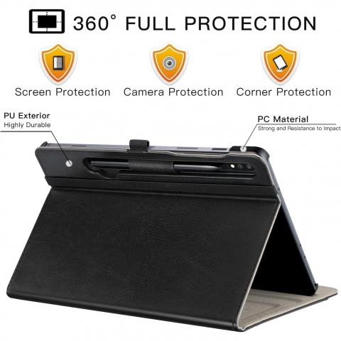 Ztotop Galaxy Tab S10 Plus/S9 Plus Deri Klf-Black