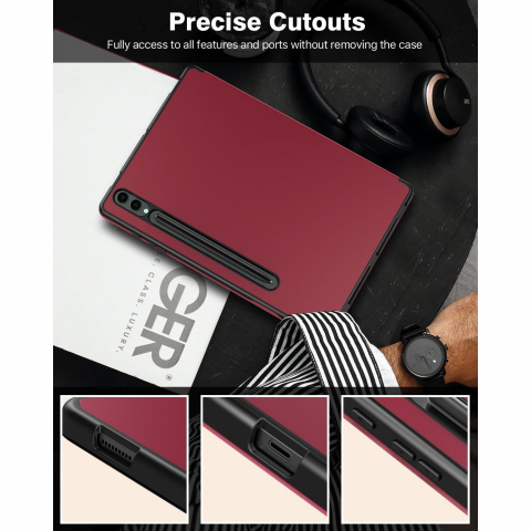 TiMOVO Kalem Blmeli Galaxy Tab S9 Plus/S10 Plus Klf-Wine Red