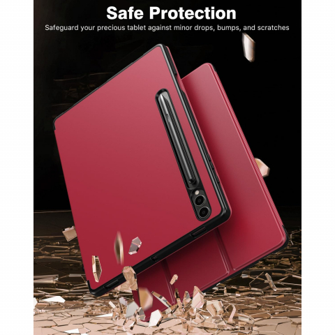TiMOVO Kalem Blmeli Galaxy Tab S9 Plus/S10 Plus Klf-Wine Red