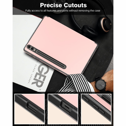 TiMOVO Kalem Blmeli Galaxy Tab S9 Plus/S10 Plus Klf-Pink