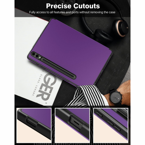 TiMOVO Kalem Blmeli Galaxy Tab S9 Plus/S10 Plus Klf-Deep Purple