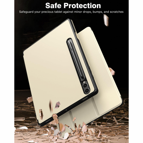 TiMOVO Kalem Blmeli Galaxy Tab S9 Plus/S10 Plus Klf-Beige