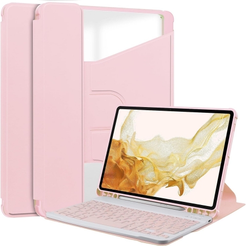 ZORSOME Galaxy Tab S9 Plus Klavyeli Klf-Pink