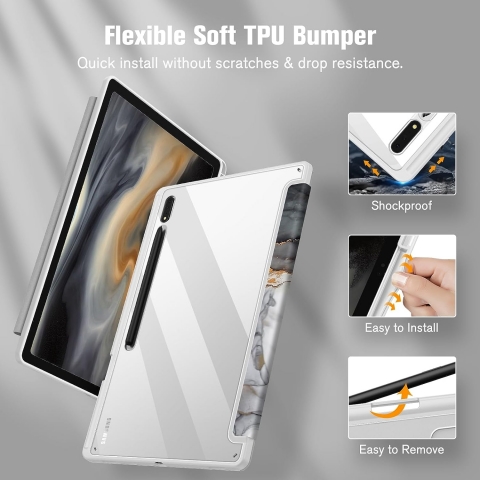 Fintie Hybrid Serisi Galaxy Tab S9 Ultra effaf Klf-Cloudy Marble