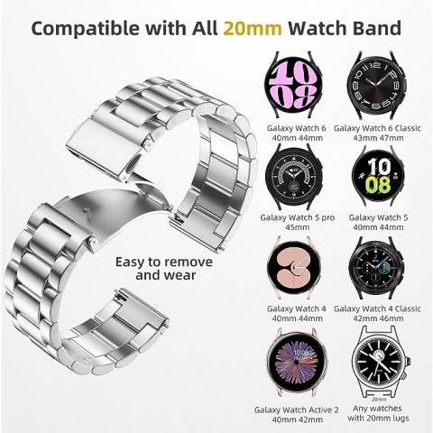 Lerobo Galaxy Watch 6/Classic Uyumlu Kay(47/43/44/40mm)-Silver