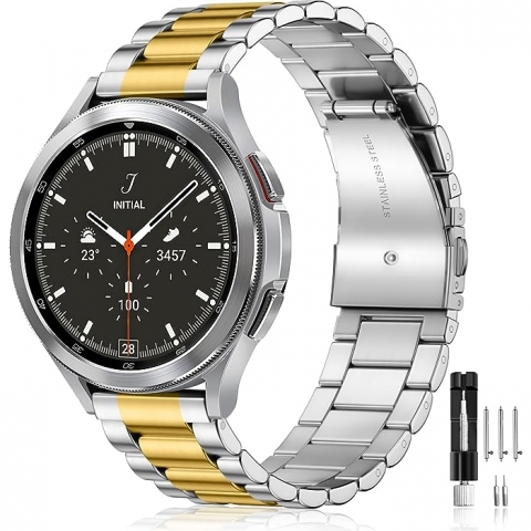 Lerobo Galaxy Watch 6/Classic Uyumlu Kay(47/43/44/40mm)-Gold Silver